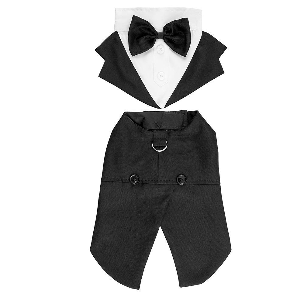 Black/Stripes Dog Tuxedo Costume Two Pieces with Bow Tie Large Dog Costume Set Adjustable Comfortable To Wear (Black,S) чёрный