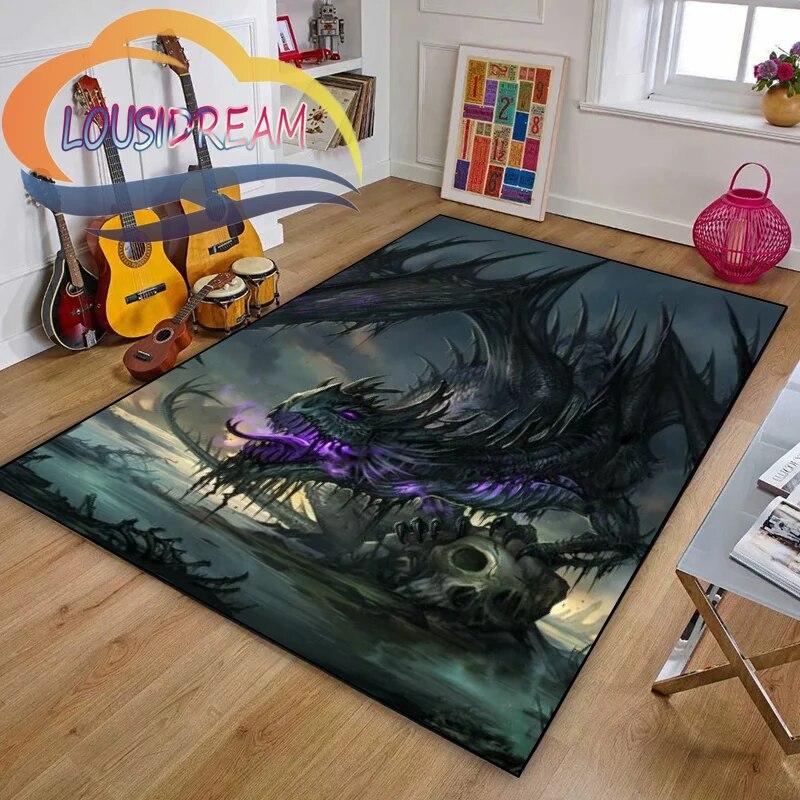 Chinese Dragon or Mythical  Playroom and Bedroom Plush Carpet Non-slip  Soft Play Mat Bed Area Rug Parlor Decor