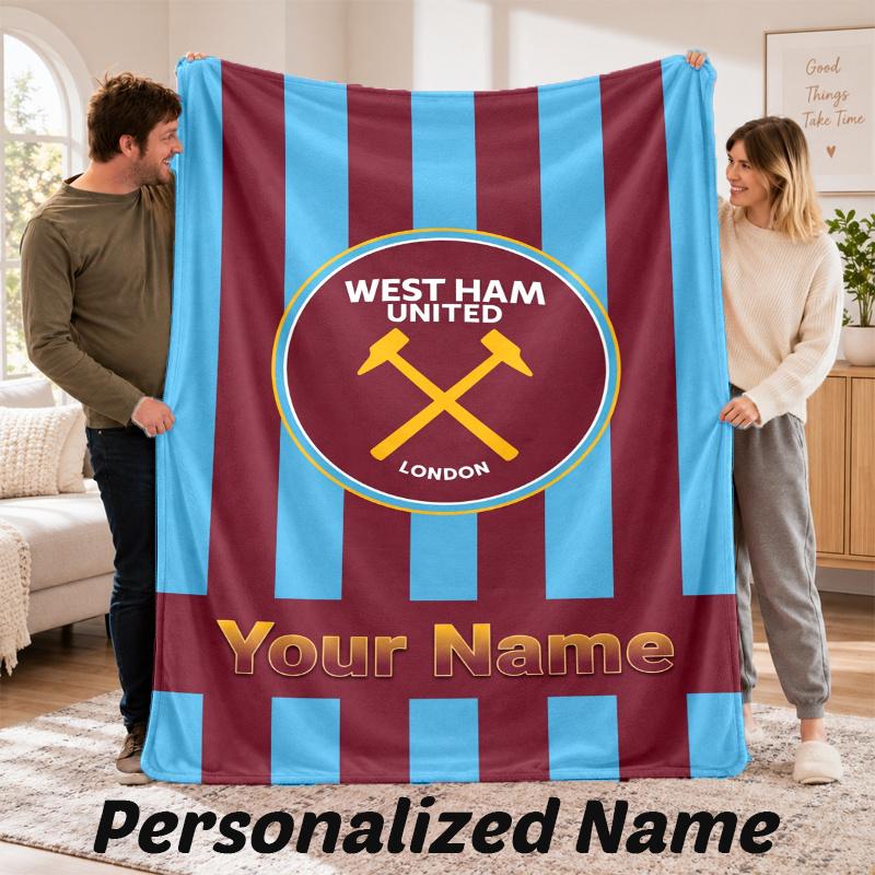 Custom Name West Ham United Flannel Throw Blanket Personalized Text Soft Blanket Bed Sofa Gift
