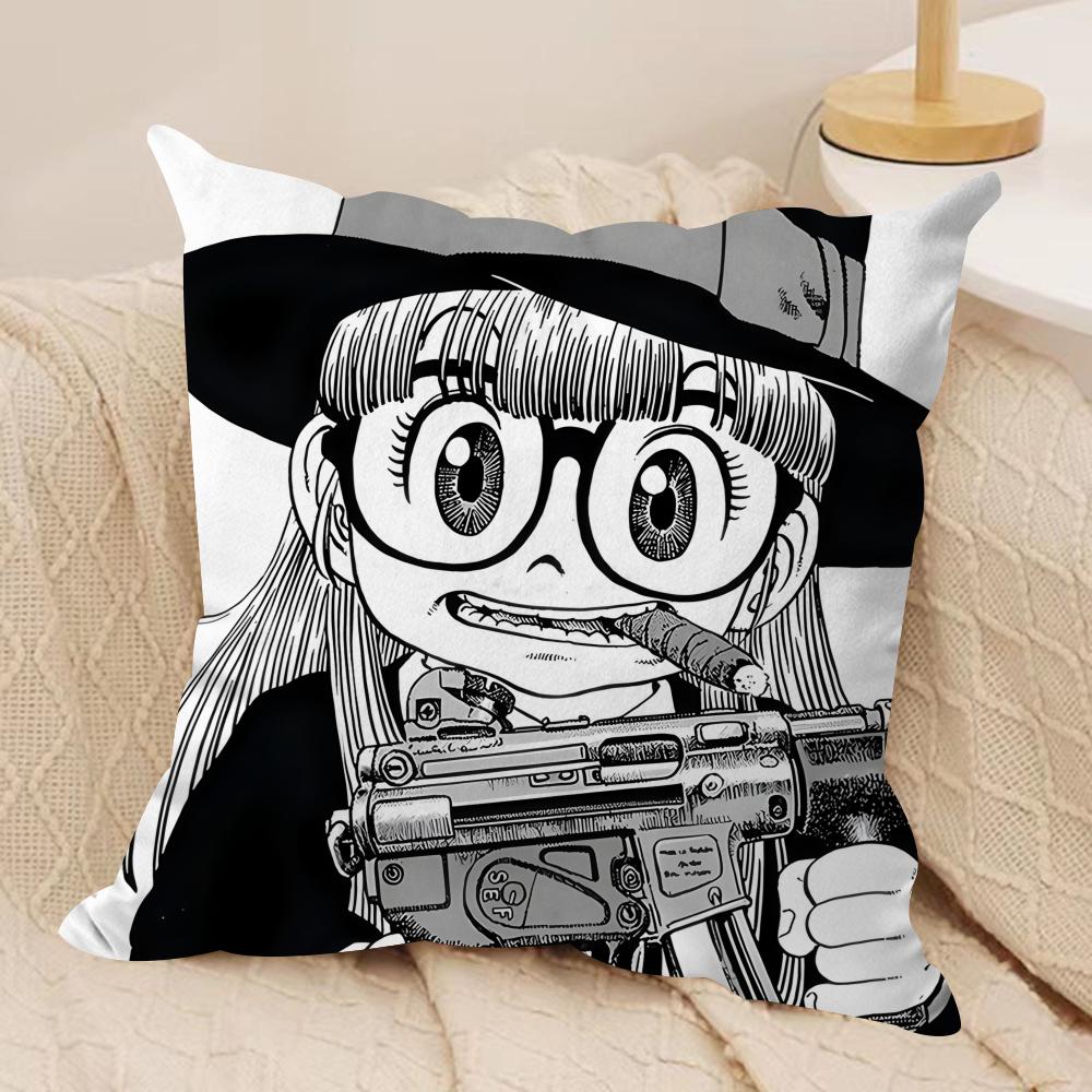 Dr Slump A-Arale Chan Cushion Cover Silky Short Plush Invisible Zipper Dustproof Sofa Pillow Case For Home Decor