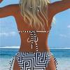 1011 New European and American Split Printing Splicing Neck Women's Split Swimsuit Bikini Suit Sexy