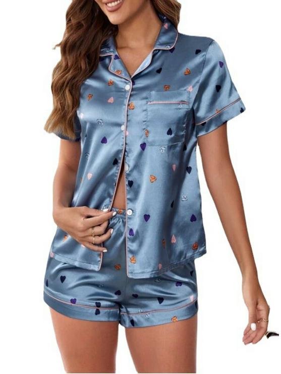 Women's Sexy Print Short-Sleeve Homewear Set - Comfortable Spring/Summer Shorts