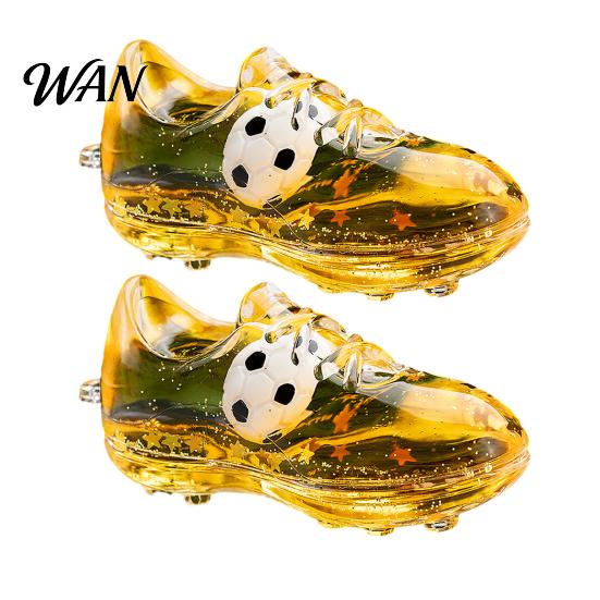 Football Boot Replica 2Pcs Keychain Pendant, Acrylic Design with Glitter Quicksand Soccer Pendant Oil Flowing Stars, Transparent Material Stress жёлтый