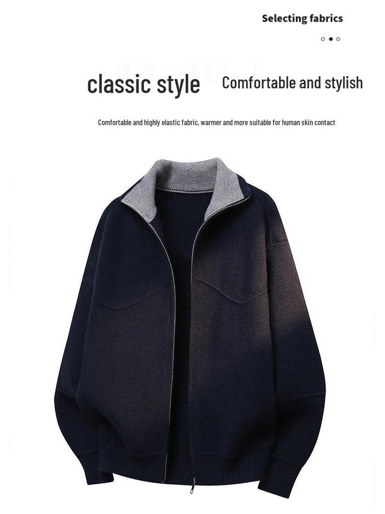 Men's High-End Knit Zipper Cardigan: Casual Solid Color Lapel Sweater for Spring & Autumn