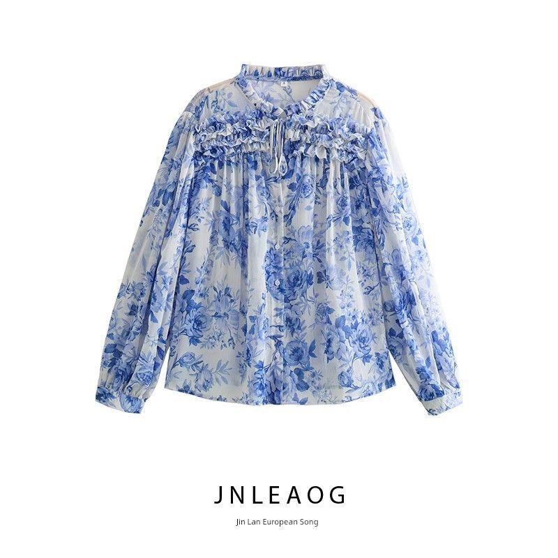 Jnleaog New Fall Women's Clothing European, American and French Style Laminated Decoration Flower Print Blouse 2298069 044