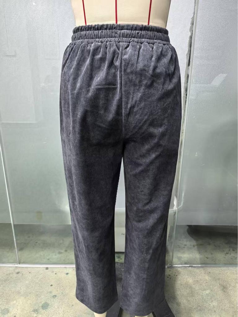 Women's Elastic High-Waist Corduroy Pleated Wide-Leg Pants with Pockets - Casual, Comfortable, Loose Fit for Autumn