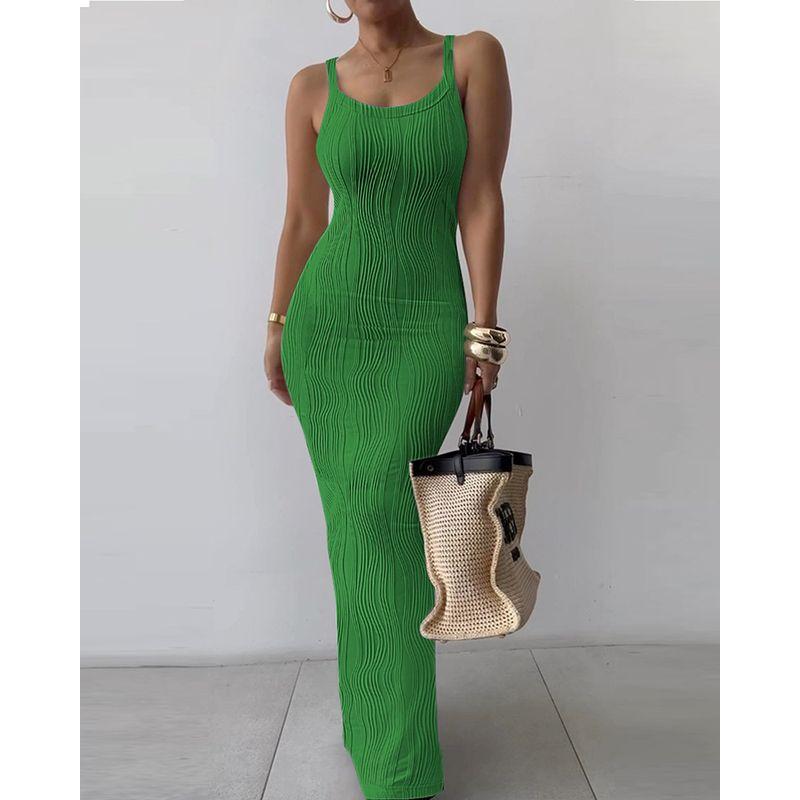 

2025 Tight Fitting Sleeveless Temperament Dress Green XL
