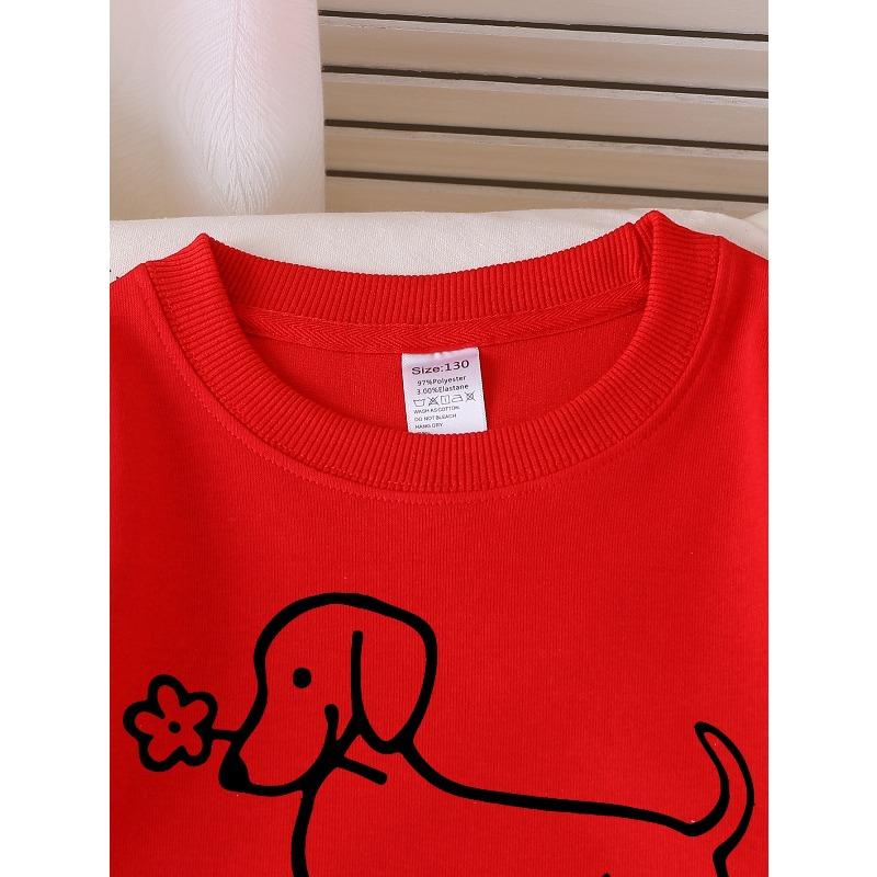 Kids Sweatshirts, Girls' Sweatshirts, Girls' Autumn Winter Fashion Dog with Flower In Mouth Print Long Sleeve Round Neck Sweatshirt