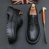 2025 Men's Chunky Glossy Leather Lace-up Casual Shoes with Thick Sole & Square Heel