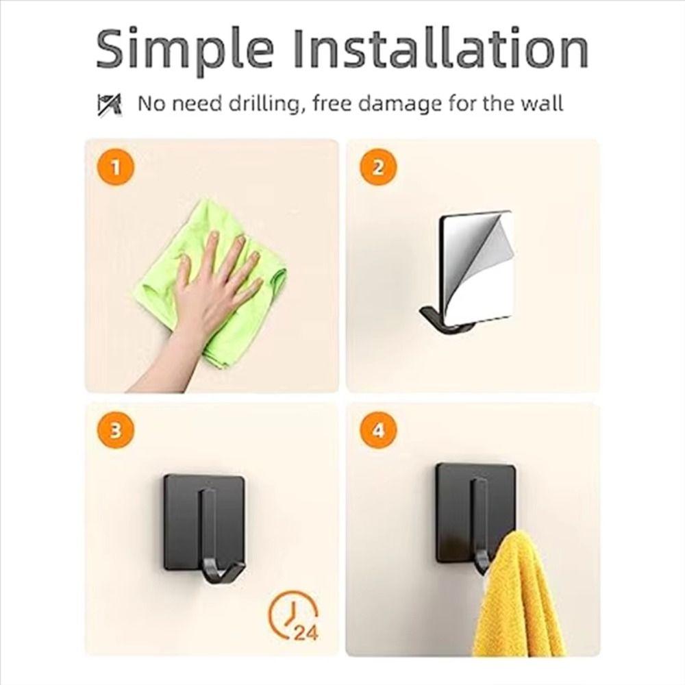 6pcs/set Waterproof Stainless Steel Hooks No Drill Wall Hook Clothes Hanger  Bathroom