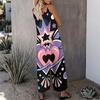 Women Spaghetti Strap Jumpsuit Retro Pop Art Star Heart Cosmic Print Wide Leg Pants With Pockets