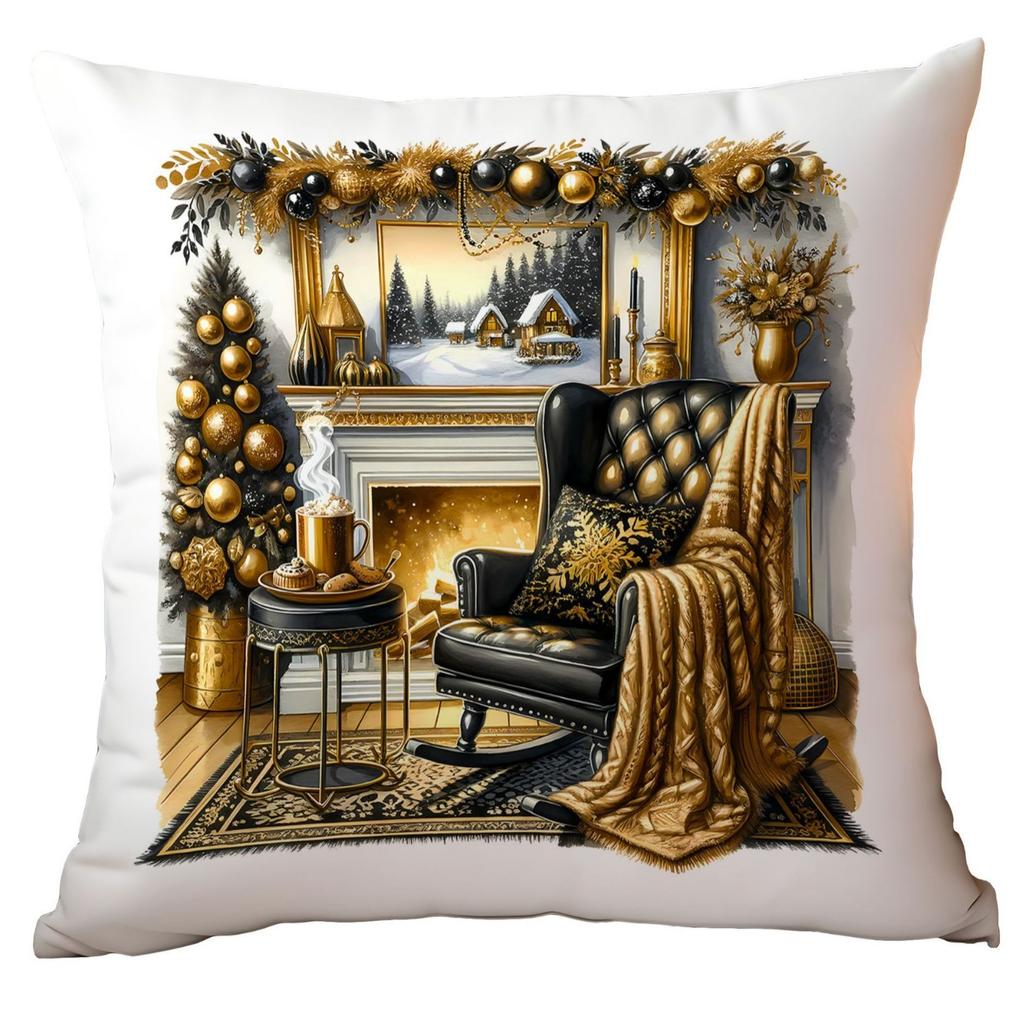 New Christmas Pillowcase High-end Light Luxury Black Gold Color Printing Home Cushion Pillowcase