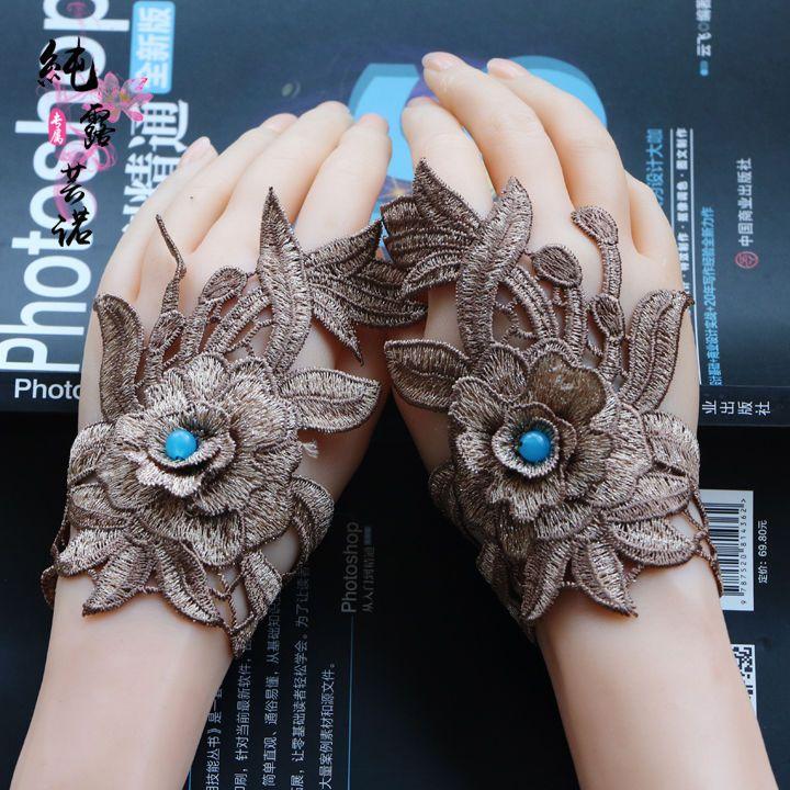 

Вышитые перчатки летние тонкие короткие эластичные кружевные наручные перчатки для женщин дышащий чехол для запястья wrist about 16 cm хаки