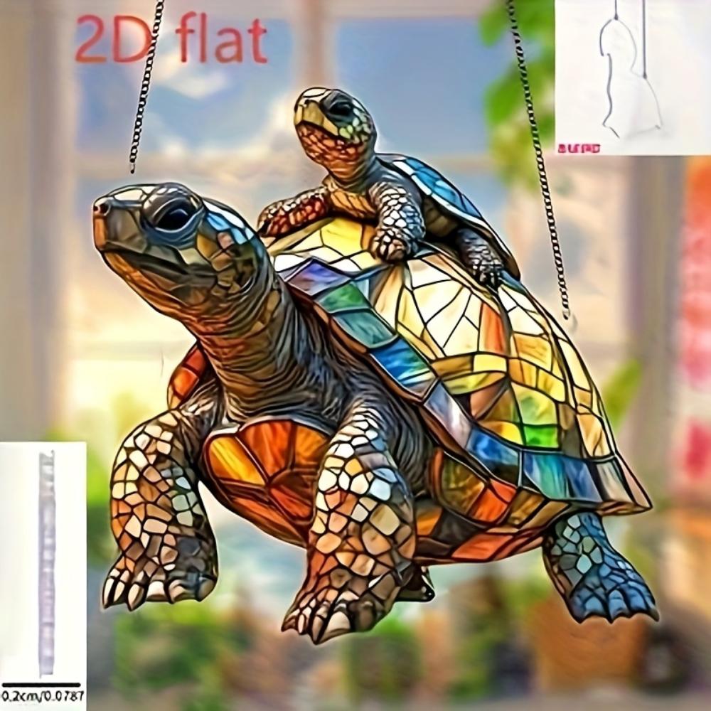 2D Flat Painted Glass Style Turtle Catcher - Acrylic Wall Decoration, Colorful Marine Life Suitable for Home or Room Decoration Pendant