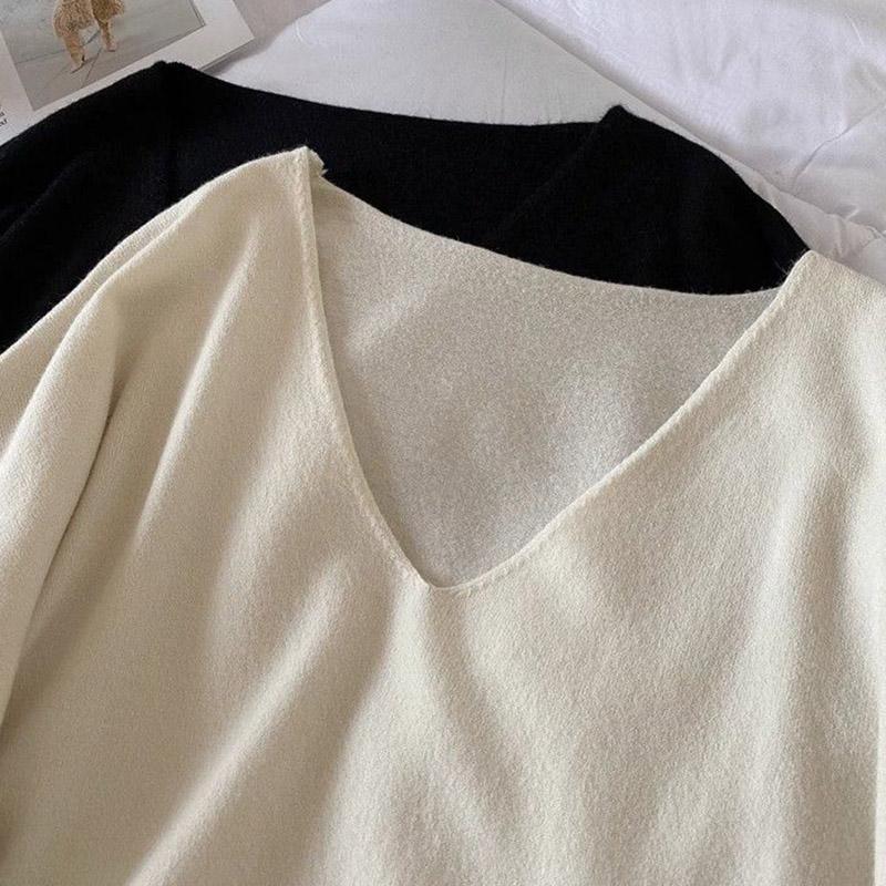Top for Women Autumn Winter Large Size Loose Long Sleeve Knit V-neck Pullover Sweaters Top