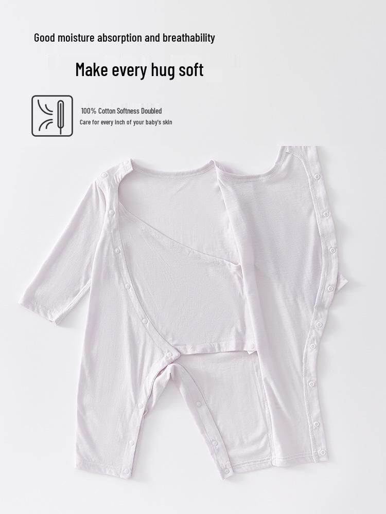 Spring & Autumn Baby Jumpsuit: Double Layer Belly Protection, Ultra-Thin Ice Silk Crawling Bodysuit, Boneless Close-Fitting Pajamas