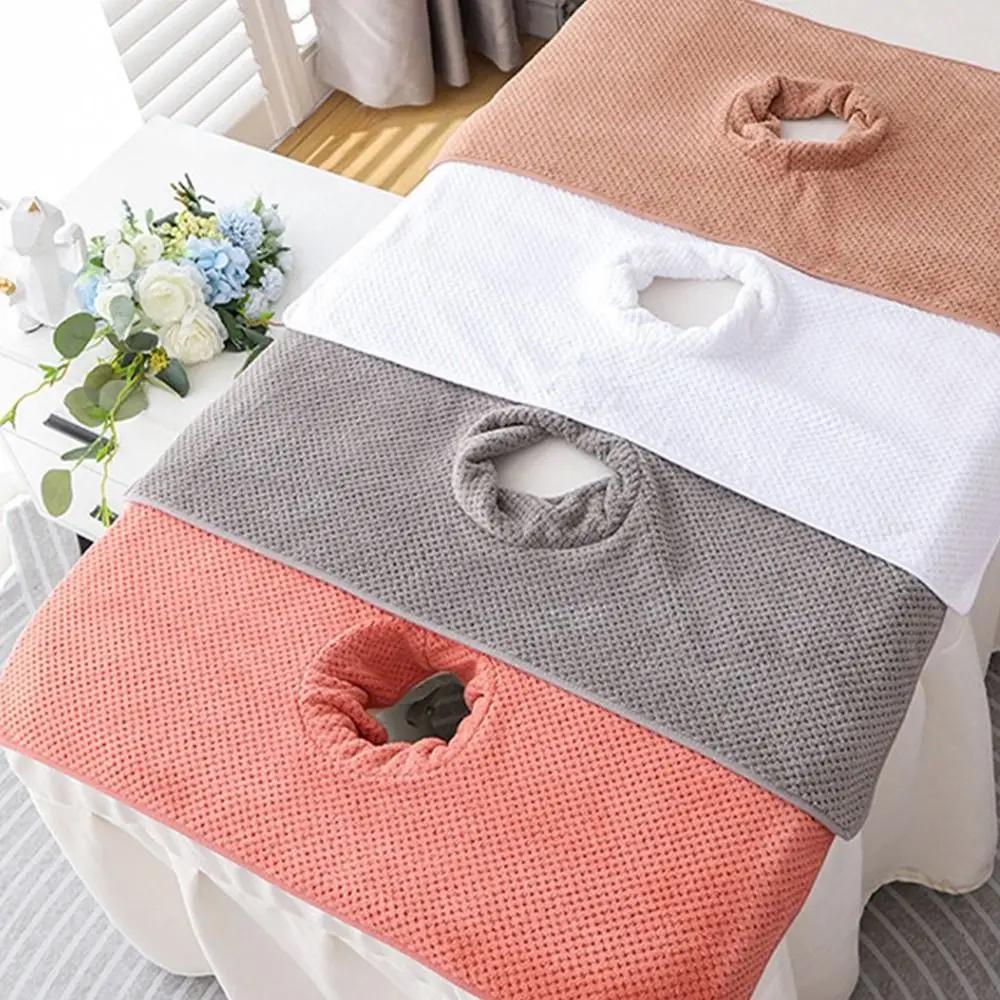 Thickened Massage Face Towel with Hole Breathable Beauty Salon Towel Solid Color Comfortable SPA Massage Towel