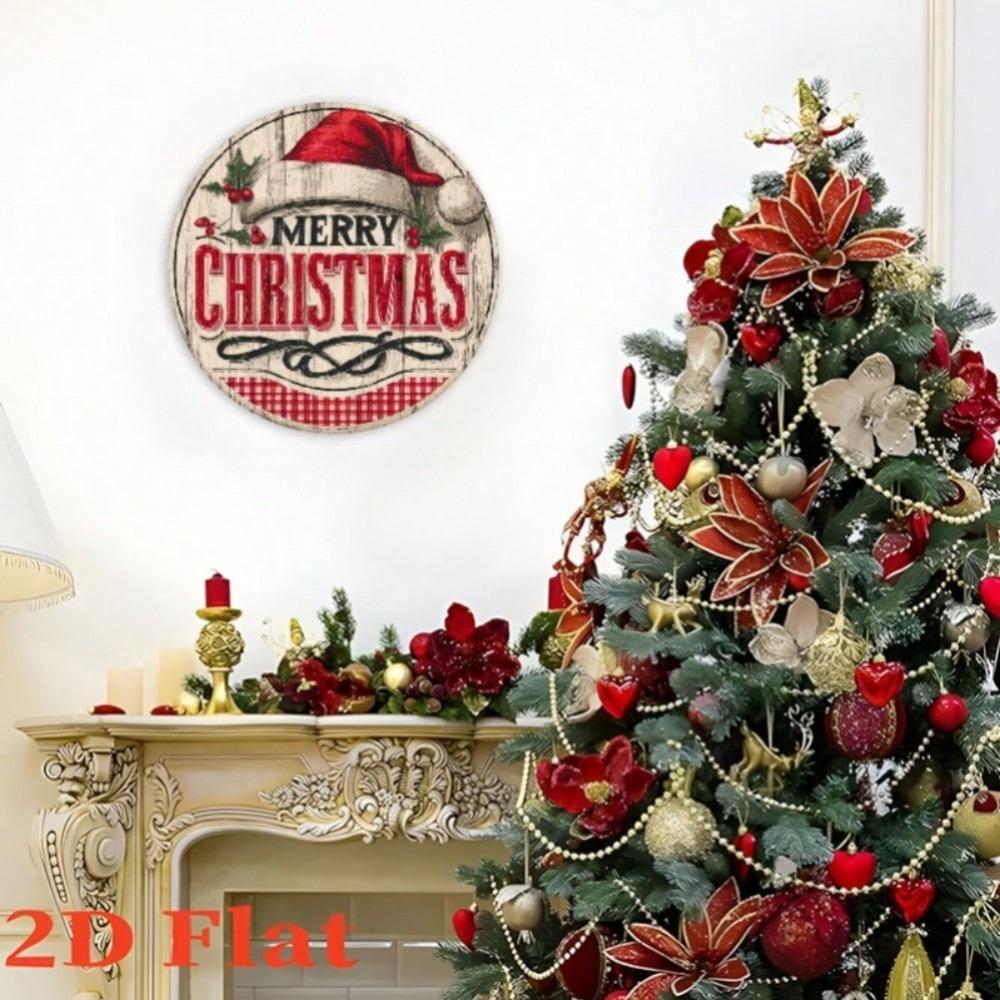 Vintage Farmhouse Christmas Metal Wall Art Santa Hat Plaid Sign Waterproof Indoor Outdoor Decor