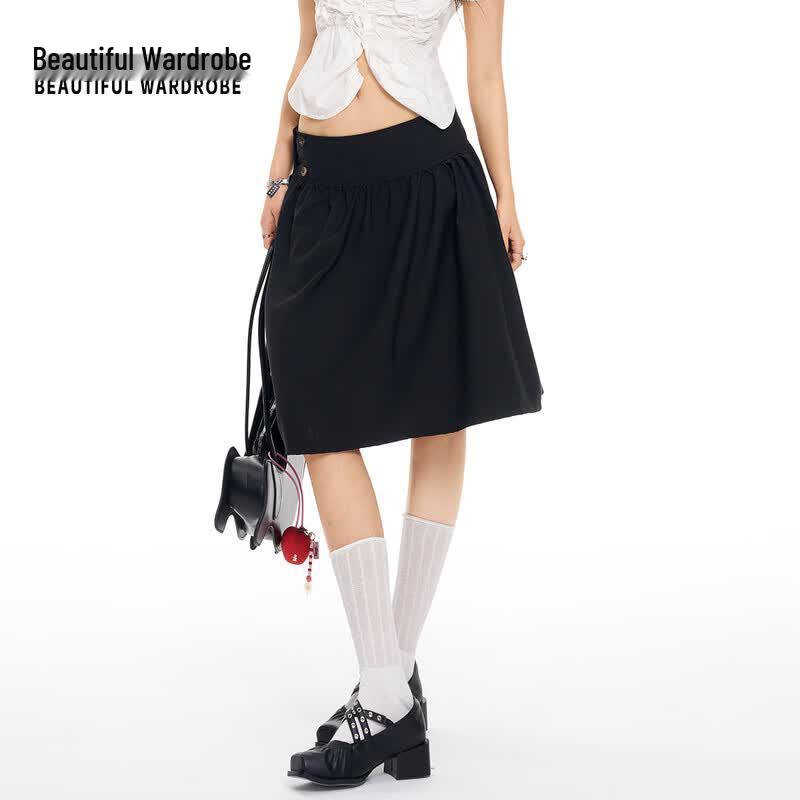 BEAUTIFUL WARDROBE Women s High-Waist Flared A-line Mid-Length Skirt S