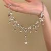Koreaanse Retro Parel Strass Kwast Choker met Bloem Strik Design