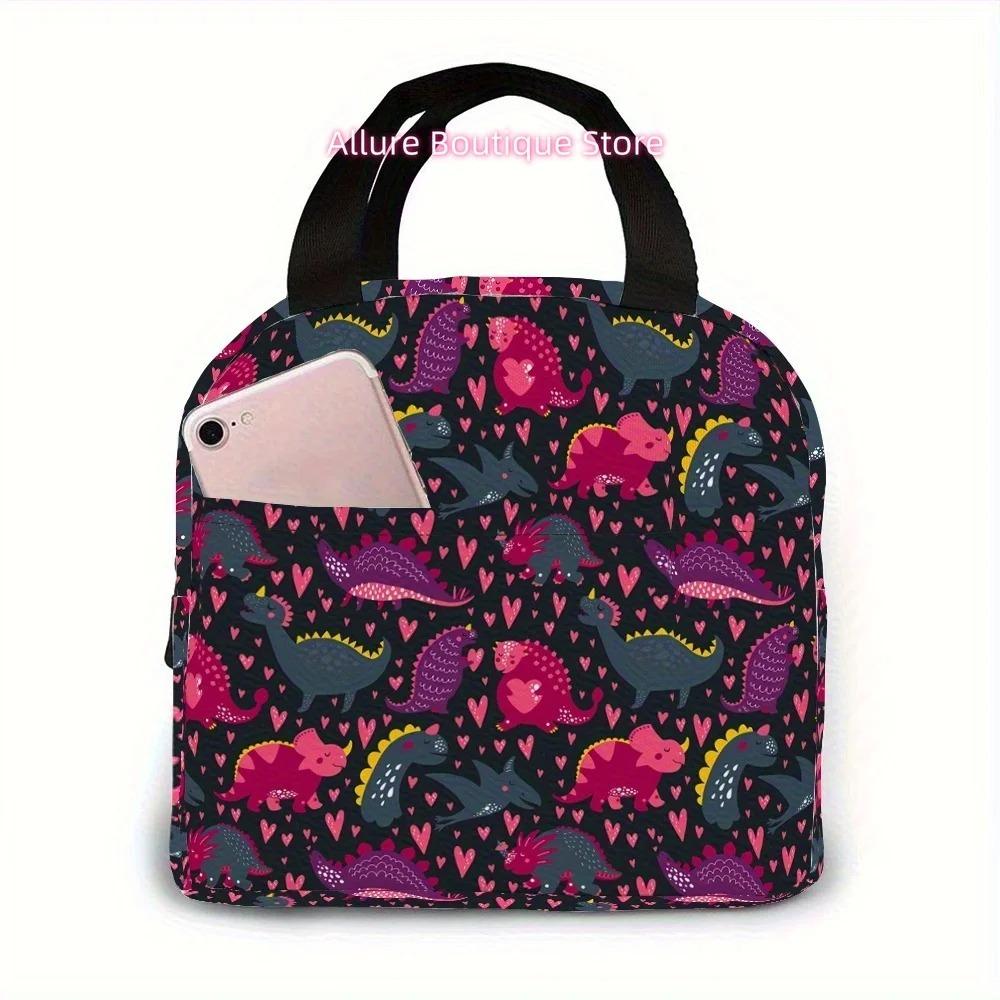 Dinosaur Red and Black Printed Durable Fabric Can Be Hand Washed, Non Food Contact - Reusable Lunch Tote Bag, Lunch Bag, Size a
