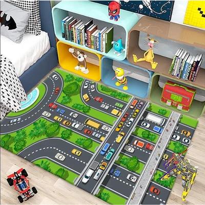 Kids Play Carpets Cars Road Traffic Map Rugs City Pretending Play Non-slip Mat for Playroom Bedroom Living Room Boys Room
