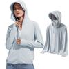 UV-Schutz Rashguard für lange Ärmel Abnehmbarer UV-Fingerschutz Schnell Einfach [KANGNAN] Damen, Kapuzenpullover, Schirm, Schutz, UPF50+, Löcher, Trocknend, Atmungsaktiv,