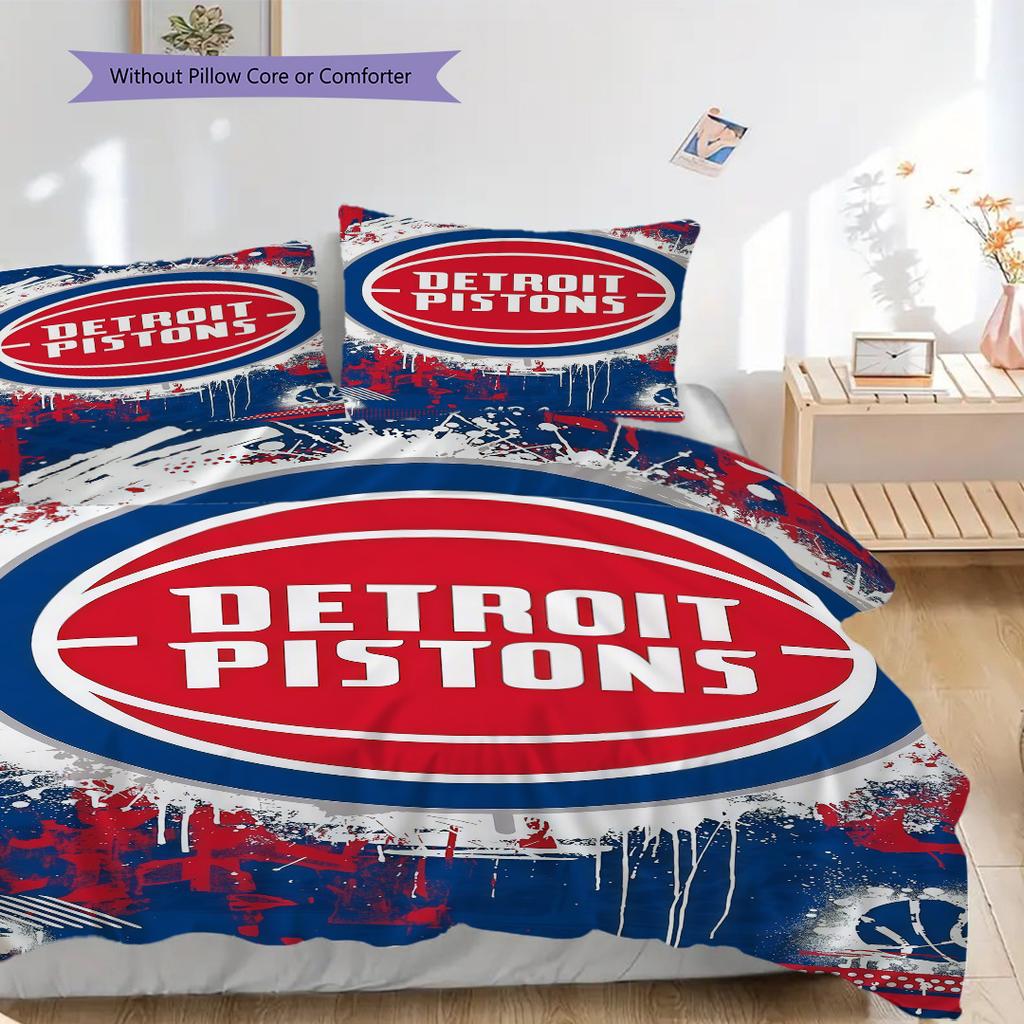 Lebendige Detroit Pistons NBA Spirit Bettwäsche(1 Bettbezug + 2 Kissenbezüge, ohne Füllung) Weiche und bequeme Bettbezug und Kissenbezug Bettwäsche-Set