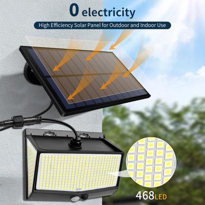 Lâmpada Solar Dividida 468LED 3 Modos de Iluminação Decoração Externa Luz de Parede Solar Sensor de Movimento PIR À Prova D'água Iluminação de Quintal Jardim