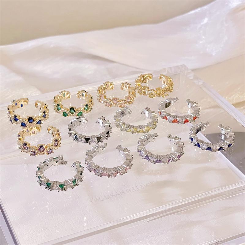 Color Treasure Diamond Opening Ring Niche Design Light Luxury High Sense Personality Fashion Super Fairy Zircon Row Diamond Ring Woman