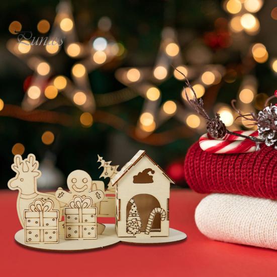 Dřevěný dům Puzzle Block Vánoční Stavebnice Ornament Kit Vánoční dekorace na plochu Vzdělávací kutilské řemeslo pro děti a dospělé