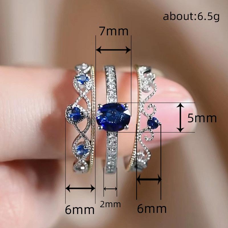 Huitan Unique Design s Set Rings Women with Blue Cubic Zirconia Luxury Crown Wedding Accessories for Female Fashion Jewelry
