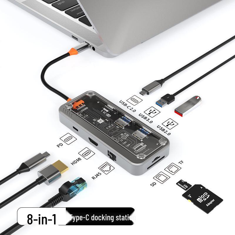 10-in-1 Type-C Transparent USB Hub Docking Station