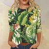 Women’s Casual Round Neck Three Quarter Sleeve Floral Print T Shirt Top with Relaxed Fit for Daily Wear and Comfort