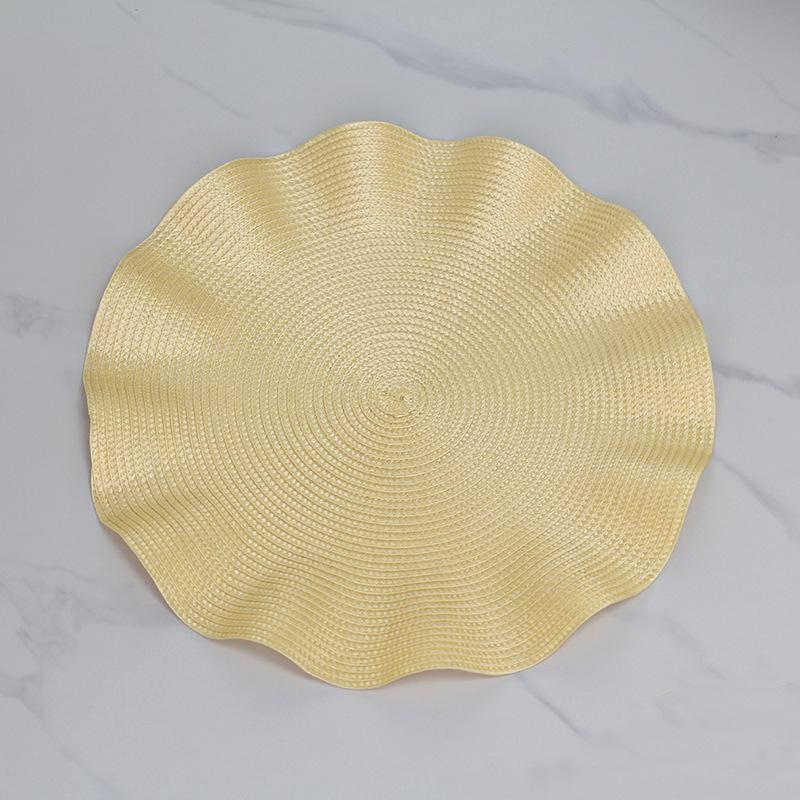6Pack Round Placemats Solid Color Ruffles Woven Washable Table Mats for Dining Table Heat Resistant Non-Slip Kitchen Accessories