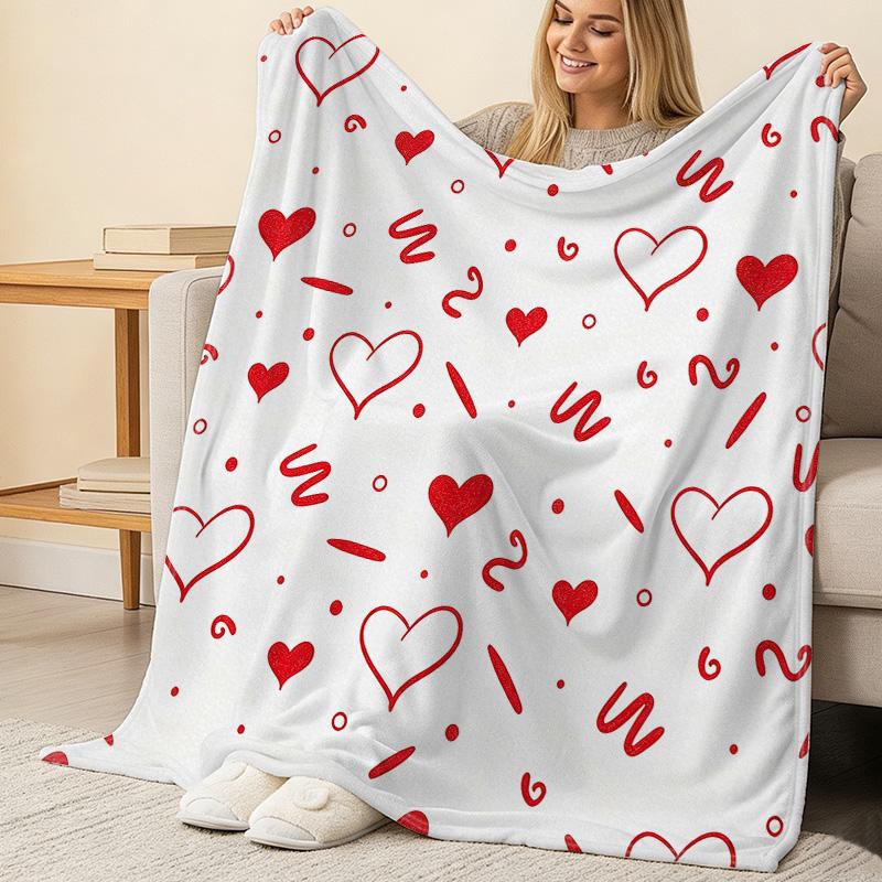 Heart Series Flannel Fleece Blanket Soft, Skin-Friendly Warm Throw for Living Room, Bedroom, Valentine's Day Gifts