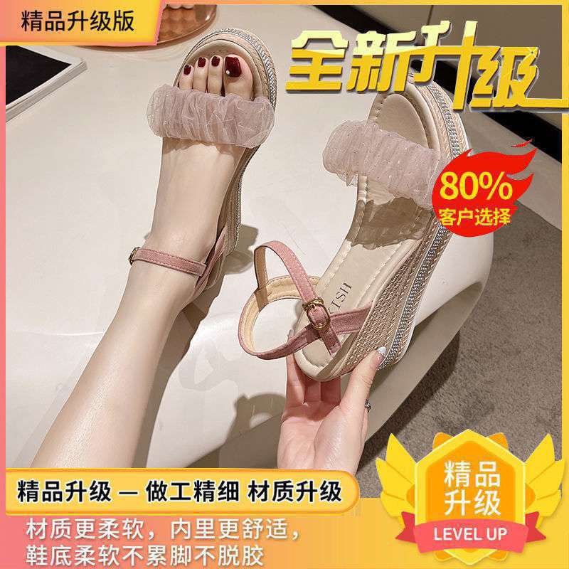 

Водонепроницаемые сандалии на танкетке, женские, лето 2025, новые, плетеные, на платформе, женская обувь на высоком каблуке, пляжная обувь 55