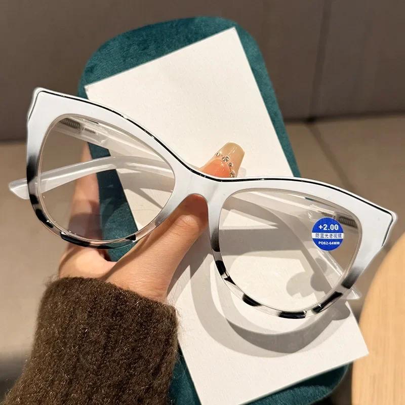 

New Cat Eye Spring Foot Anti Blue Light Reading OpticalGlasses European and American Fashionable PC Butterfly Frame Presbyopia Glasses 3.0