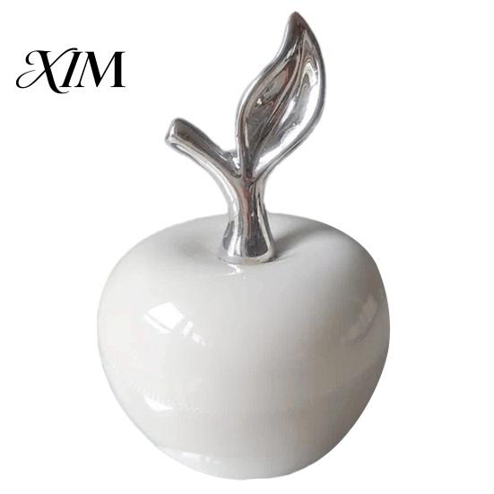 Moderner Chinesischer Wohnkulturstil Harz Äpfel Figur mit Blatt, Minimalistisches Obstornament, Leichter Luxus Innenzubehör Kunsthandwerk Schreibtisch Büro