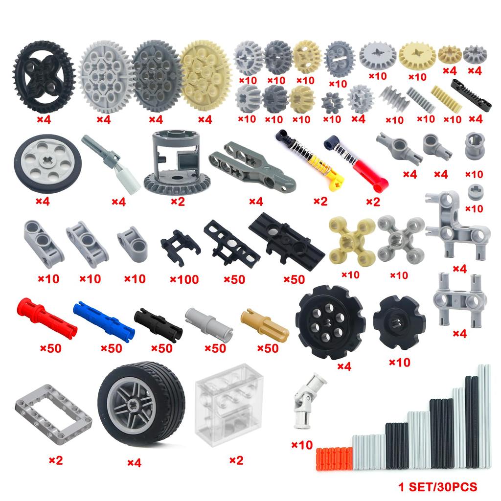 778-Piece Technical Parts Set - Gears, Axles, Tires, Connectors, Steering Components, Motors, Dampers - Compatible with MOC Building Blocks, Vehicle