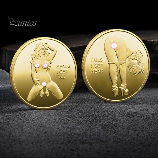 Sexy Women Coin Heads And Tails Date Night Coin Metal Double-Sided Lucky Token Adults Challenge Coin Prank Gift for Men Women Valentine's Day