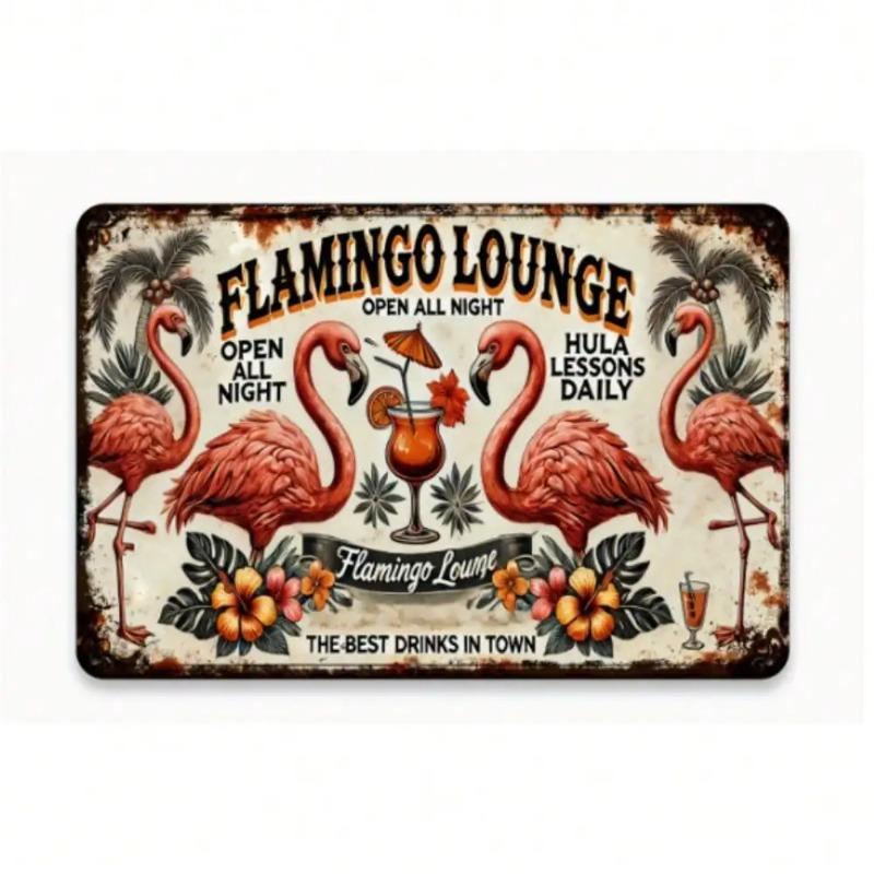 Vintage Flamingo Metal Wall Sign Retro Tropical Bar Decor Tiki Man Cave Art