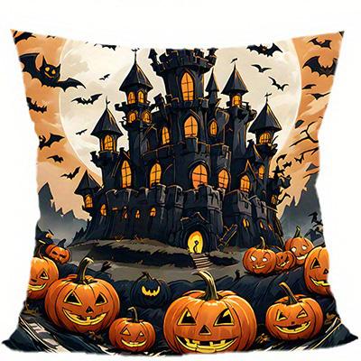 Home Decor Halloween Castle & Pumpkins Throw Pillow Cover Pattern Cushion Cover Suitable For Sofa Bedroom Car Pillow Cover