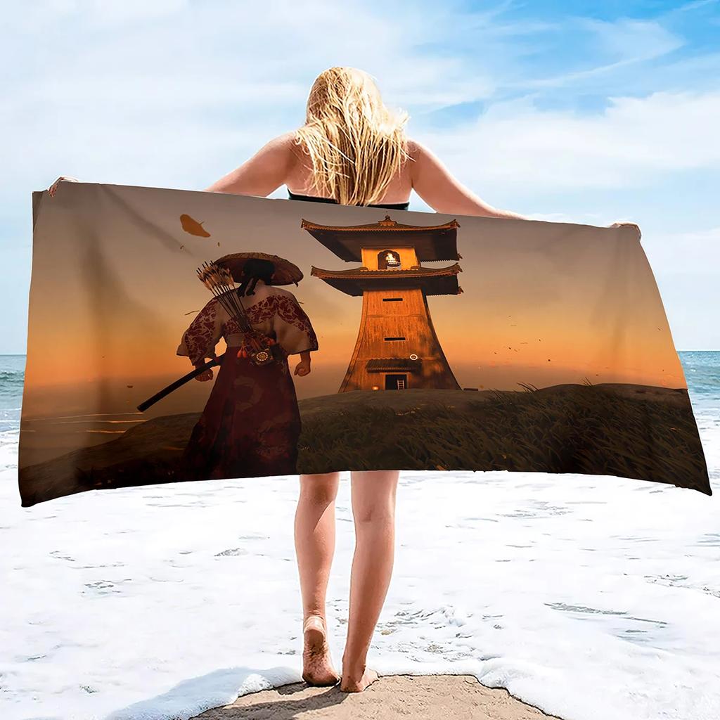 Japanese Samurai Beach Towel Super Soft Water Absorbent Bath Towels Mens Light Bath Towels Water Absorpt Swim Bath Towels