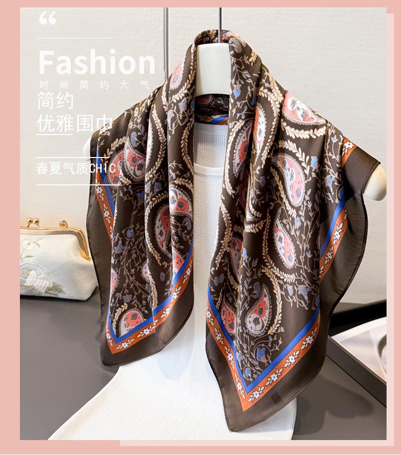 Temperament Cashew Nut Simulation Silk Printing Square Scarf Shawl Scarf Premium Sense Neck Small Square Scarf Head Scarf Silk Scarf Women