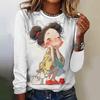 Women's T-Shirt Top Long Sleeved Pullover Fashion Little Girl Print Street Round-Neck Tee Shirt Female Everyday Loose Clothing