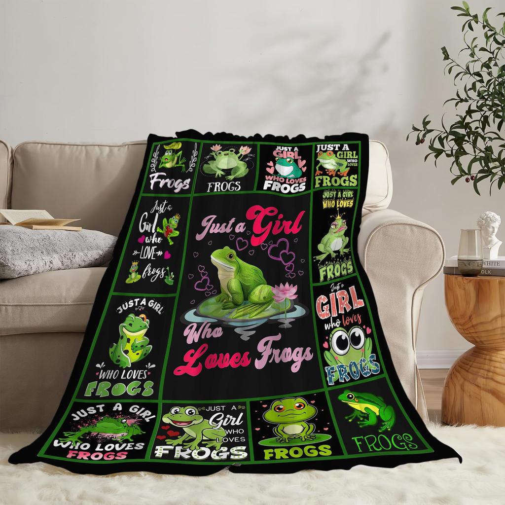 Two frog patterns digital-printed polyester Bedroom velvet flannel soft sofa cover blanket Fleece sofa cover blankets for beds