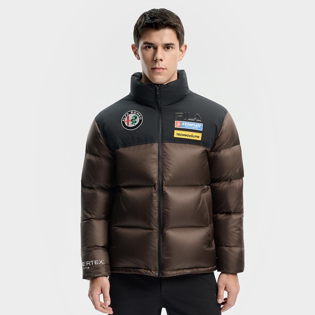 Fila Ski Series 4810 Snow Peak Goose Down Trendy Personality Cool Sports Color Block Warm Stand Collar Woven Down Jacket Men Jacket A11M546927FBG