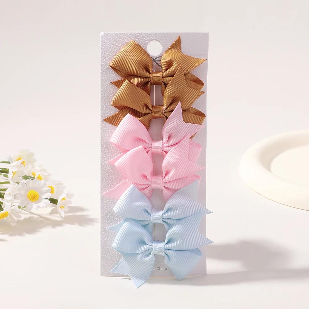 6Pcs/lot Solid Color Ribbon Baby Bows Hair Clips for Baby Girls Handmade Bowknot Hairpin Mini Barrettes Kids Hair Accessories