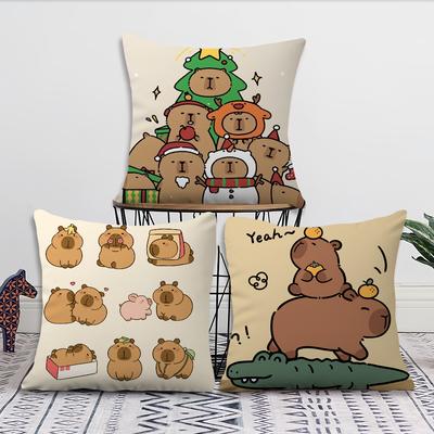 Capybara Dessin Animé Mignon Housse de Coussin Canapé Salon Chambre Tête de Lit Coussin de Dossier Coussin Carré Heure de la Sieste
